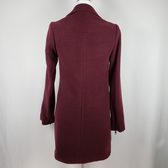 NEW- Missguided Faux-Wool Biker Burgundy Coat - Picture 4 of 6